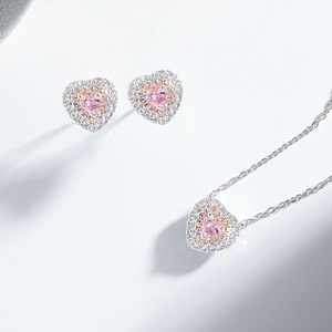 Collar con Colgante de Plata de Ley S925 Antideslustre con Forma de Corazón y Diamantes Rosas y Amarillos, Zirconia, Joyería Fina, Aretes para Mujer - Product Image 2