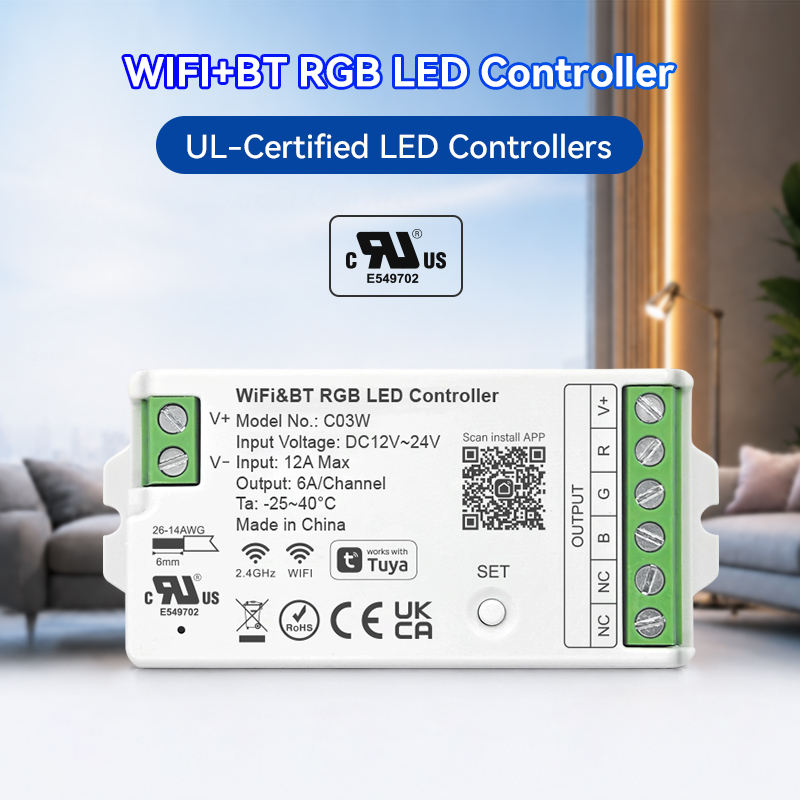 Triple Control RGB LED Strip Controller WiFi BT APP 2.4G RF Remote 12A ...