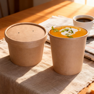 Contenant alimentaire jetable de haute qualité 8oz 12oz 32oz pour soupe chaude, gobelet en papier kraft blanc bambou pour la famille - Product Image 2