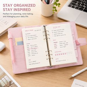 A5 A6 Ring <b>Binder</b> 6 Holes Loose Leaf <b>Binder</b> PU Leather Budget <b>Binder</b> DIN Folder Budget Planner <b>Notebook</b> Cover for Filling Paper - Product Image 2