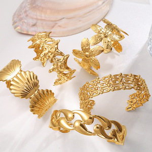 Pulsera Abierta con Diseño de Estrella de Mar y Lágrima, de Acero de Titanio para Mujer, Joyería de Fiesta, Diseño Irregular, Sz239 Sz243 - Product Image 3