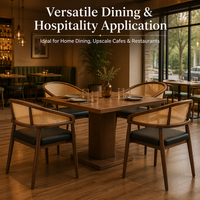 Fauteuil de salle à manger en bois avec dossier en rotin pour restaurant, hôtel, café, siège rembourré noir, chaise d'appoint de style moderne du milieu du siècle