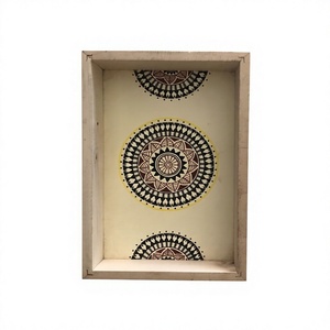 B.S INTERNATIONAL N213 Household Grade 100% Natural Eco-Friendly Polished Wooden Serving <b>Tray</b> Floral Pattern Dishwasher Safe - Product Image 3