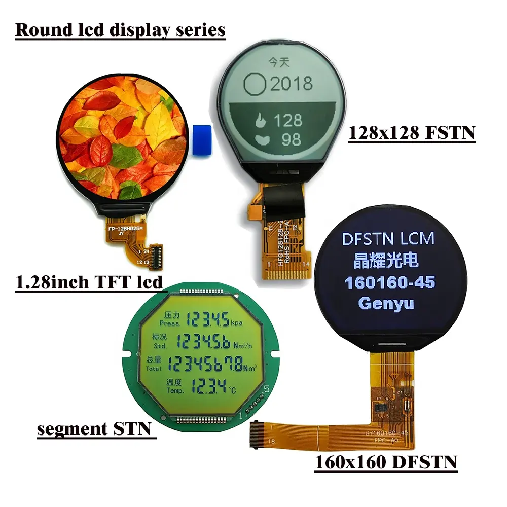 Lcd Display Custom Cirkel Vorm Dfstn Stn Fstn Tft Grafische Volledige Kleur Segment Monochroom Ronde Lcd Display