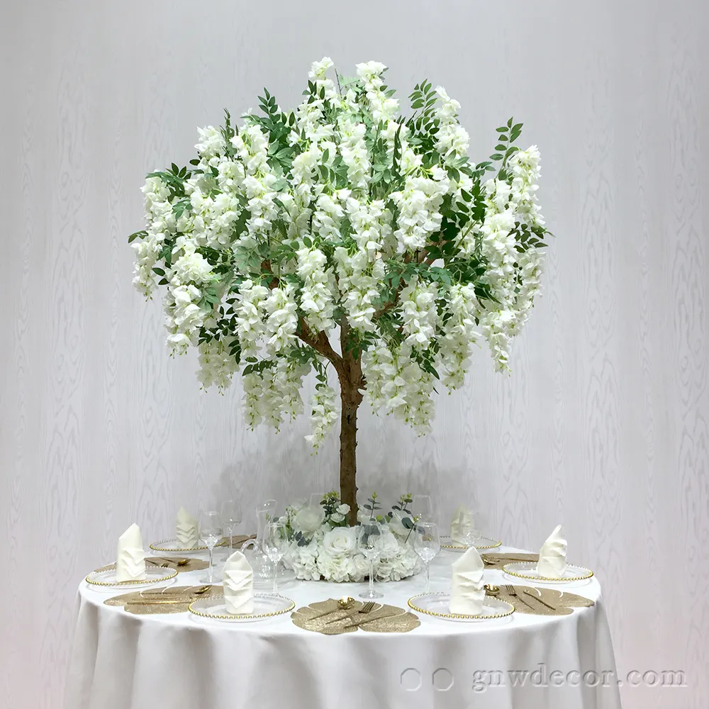 Arranjo de flores de wisteria para casamento, planejador de flores branca artificial para mesas de casamento