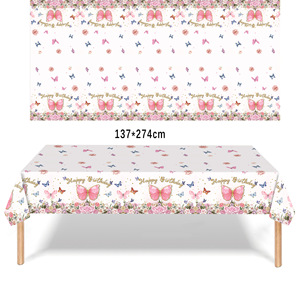 Butterfly Themed Disposable Tablecloths <b>Plastic</b> Party Picnic <b>Table</b> Covers With Flowers And Butterflies For Celebrations - Product Image 3