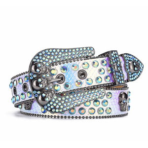 Cinturón de metal con hebilla de calavera Y2K y diamantes de imitación, 105cm, 115cm, 125cm, 135cm, para hombre y mujer, estilo occidental decorativo a la moda - Product Image 3
