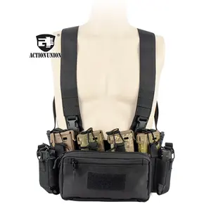 ActionUnion Outdoor Gear Lightweight Fight D1 Tactical Micro Chest Rig avec 5.56/7.62 Molle Wing Dangler Magazine Pouch