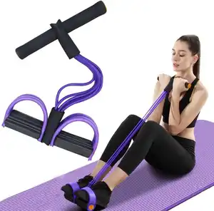 व्यायाम के लिए प्रतिरोध ट्यूब के साथ बड़े विरोधी पर्ची पैडल 4-ट्यूब लोचदार पुल रस्सी