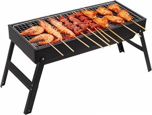 Portable Folding Charcoal Bbq Grill Collapsible Tabletop Iron <b>Stove</b> With Built-in Tool Box for Outdoor Camping Picnic - Product Image 1