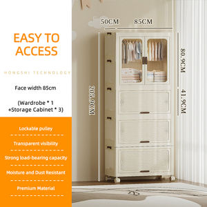 Factory Price Multilevel Plastic Folding Wardrobe <strong>Baby</strong> Clothes Side Cabinet Modern Transparent <strong>Door</strong> Dust Proof Wardrobe - Product Image 4