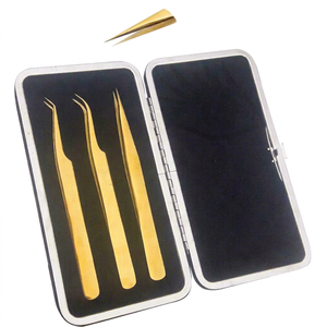 Kit d'extension de cils personnalisé 3 pièces anti-magnétique de précision durable, pinces à épiler en titane plaqué or inoxydable à pointe fine - Product Image 1