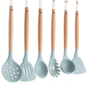 Wholesale Eco-Friendly <b>Silicone</b> Kitchen <b>Tools</b> Wooden Baking Icing Mixing Cooking Spatulas with Utensils Holder - Product Image 2