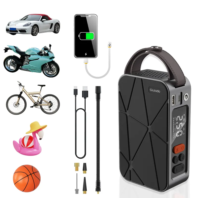 Wireless Smart Car Air Pump With Emergency Red And Blue Lights Can Be Power Bank For Car Motorcycle bike