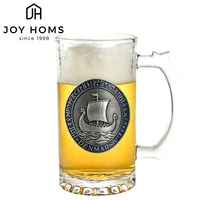 Verre à bière en verre épais classique de 500 ml, sans plomb, avec logo métallique personnalisé, idéal pour les fêtes à domicile et les mariages – Vente chaude