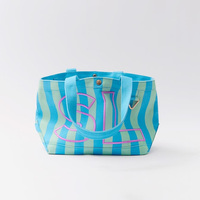 Sac de voyage personnalisé avec broderie monogramme, sac fourre-tout en toile rayée tendance, grande capacité, sac à bandoulière de plage pour femmes