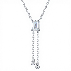 925 Silver Rhodium Plated Octagonal Cut Moissanite Link Chain Necklace Simple Style GRA Certified Birthday <b>Gift</b> Colorfast Three - Product Image 3