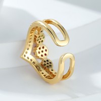 Bague ouverte en V double couche en cuivre doré, micro-pavée de zircon, unisexe, tendance, unique et polyvalente, best-seller transfrontalier Wish