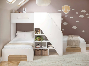 Lit superposé en bois moderne pour enfants, design Flair Mason, 3 lits superposés avec escalier pour chambre d'enfant - Product Image 2