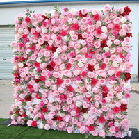 Mur de fleurs artificielles pour mariage 8ft x 8ft, en tissu rose Gypsophile et roses, Décoration murale 3D, Nouveauté, Romantique et Simple