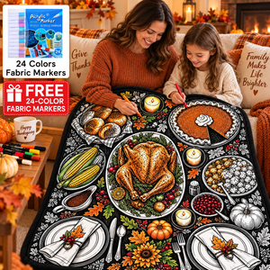 Custom Thanksgiving DIY Coloring <b>Blanket</b> Rectangular Flannel Fleece Fabric <b>Blanket</b> Home Decor Classic Style - Product Image 2