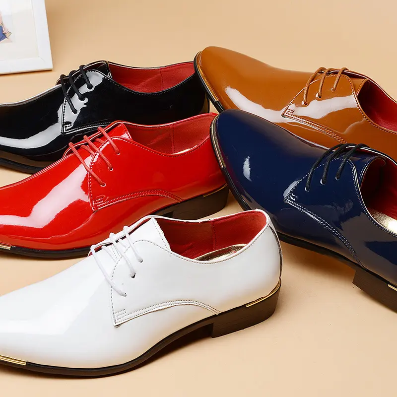 Trendy Patent Leather and Tie Up Design Men's Formal Shoes