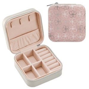Hawaii Hau Pink Flower PU <b>Leather</b> Small Jewelry Box <b>Bracelet</b> Storage Custom Print Aloha Jewelry Cases Travel Organizer for <b>Women</b> - Product Image 1