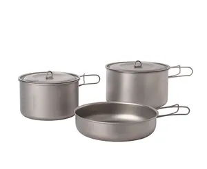 Set da cucina da campeggio ultraleggero in titanio per famiglie: pentola da 1900ml + pentola da 290ml + padella D197mm