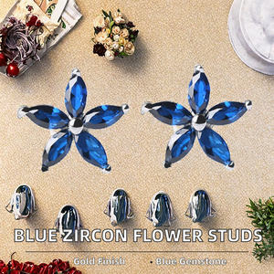 Boucles d'oreilles tendance géométriques en argent sterling plaqué or avec zircon bleu et CZ, idéales pour les fiançailles, les mariages et les fêtes, cadeaux pour femmes - Product Image 2