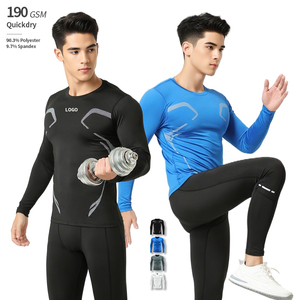T-shirt de sport pour homme à manches longues, coupe ajustée, 190 GSM, compression sportive, élasticité, spandex, séchage rapide, respirant, tricoté, col rond, OEM - Product Image 1