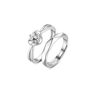 Anelli di <span class=keywords><strong>Coppia</strong></span> a Forma di Cuore in <span class=keywords><strong>Argento</strong></span> Sterling S925, Un Paio di Anelli di Lusso Leggero con Zirconi per Proposta e Matrimonio - Product Image 1