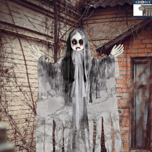 Bambola Sanguinante Spaventosa da Appendere per Halloween da 43,3'' con Occhi Lampeggianti e Riso Infelice per Casa, Bar, Esterni e Casa Stregata - Product Image 1
