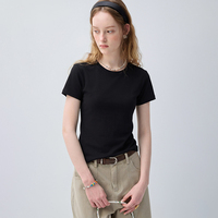 T-shirt à manches courtes col rond violet clair VEGA CHANG pour femme, coupe ajustée, style court, décontracté, basique, vente en gros