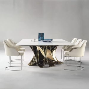 Marble <strong>Dining</strong> <strong>Table</strong> Modern <strong>Dining</strong> <strong>Table</strong> <strong>Set</strong> and 6 Chairs Stainless Steel <strong>Table</strong> - Product Image 2