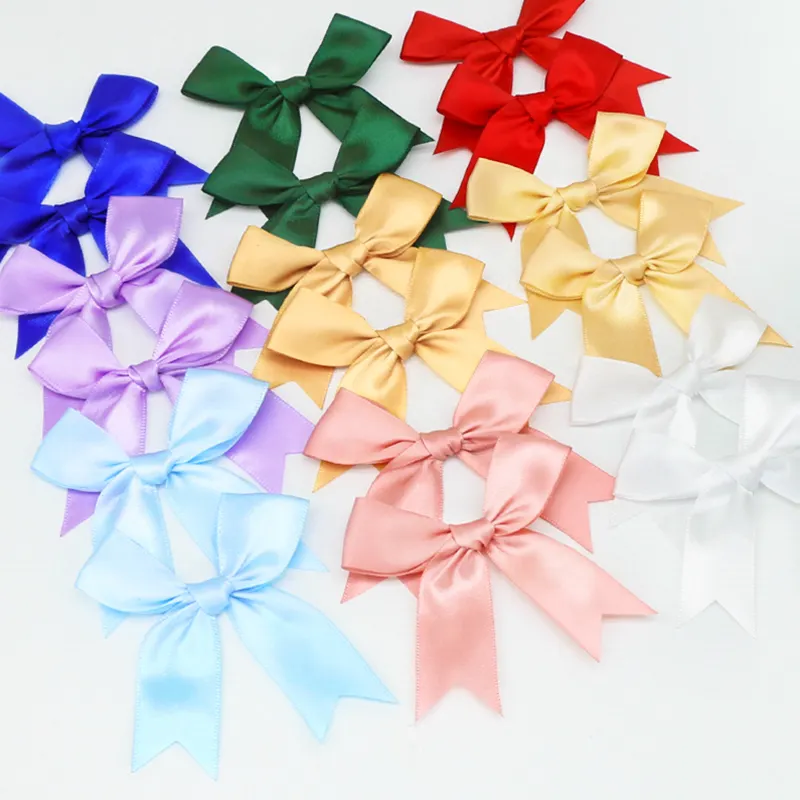 50Pcs 85x85mm Satin Ribbon Bows Knot Craft Bows Pink White Small Flower Gift Tie Wedding Decoration Bow Bowknot DIY Birth Party