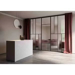 蒙德里安设计铝框架室内钢化玻璃铰链平开门客厅隔断展示柜