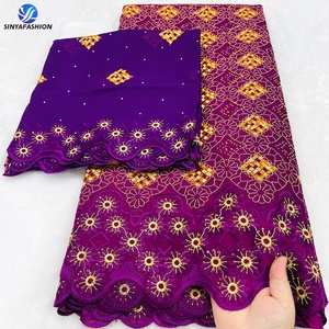 Offre Spéciale : Tissus en Coton Africain Bleu avec <span class=keywords><strong>Foulard</strong></span> Assorti Ornés de Pierres, Magnifique Dentelle Suisse en Voile et Tissus Doux pour Foulards de 2 Yards - Product Image 2
