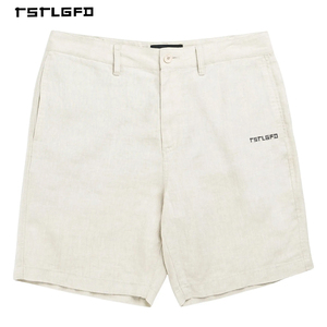 กางเกงขาสั้นผ้าลินินปักลายสำหรับผู้ชาย แต่งจีบด้านหน้า ขอบขาจั๊มพ์ เอวกลาง ติดกระดุม ทรงหลวมใส่สบาย เหมาะสำหรับใส่ไปเที่ยวชายหาดหรือรีสอร์ท - Product Image 4