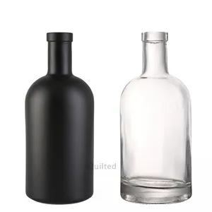 Şişeler cam likör şişesi içecek yuvarlak çıkartma boş cam rom viski 500ml 250ml 500ml 700ml 750ml mantar şeffaf şişe