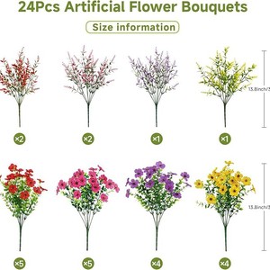 Bouquet de fleurs artificielles Jinhe en plastique et soie, résistant aux UV, pour la décoration intérieure et extérieure du printemps - Product Image 3