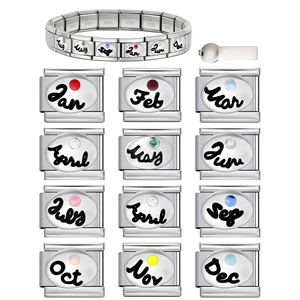 <span class=keywords><strong>Bracelet</strong></span> à breloques italien en acier inoxydable 9 mm, personnalisable avec texte et pierre de <span class=keywords><strong>naissance</strong></span> (A-Z, 12 mois), cadeau d'anniversaire, vente en gros - Product Image 1