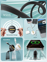 LDNIO kabel Data ponsel 3 in 1 LC90A, kabel Data ponsel 3 in 1 dapat ditarik putih 4.2A, kabel Data multi-pengisian cepat USB-C untuk ponsel/Tipe C/Android