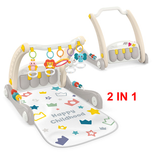 Tapis d'éveil et trotteur multifonctionnel 2-en-1 pour tout-petits avec piano à pédales et jouet à pousser et à tirer, trotteur musical d'activités pour bébé - Product Image 1