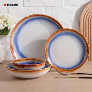 Luxury Ceramic 16-Piece Customized Color Reactive Glaze OEM/ODM <b>Stoneware</b> <b>Dinnerware</b> <b>Set</b> Eco-Friendly Durable American Style - Product Image 1