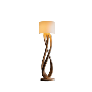 Modern Solid Wood Floor <b>Lamp</b> Twisted Spiral Base with <b>Drum</b> <b>Shade</b> for Home Decor - Product Image 1