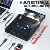 Drive Optik Eksternal 7-in-1 Terbaru dengan HUB dan Pemutar Flash Disk USB, Pembaca Kartu SD/TF, Pembakar DVD CD untuk Laptop