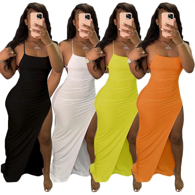 RUICHI kadın giyim örgü uzun elbise kadınlar seksi zarif kolsuz Bodycon tek parça Sundress