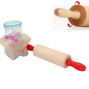 Mini mattarello giocattolo 8 pollici pasta di legno rullo con manico rosso piccolo per artigianato pasta fondente Pizza Crafting bambini piccole mani