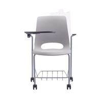 Chaise de formation à roulettes en plastique, avec structure métallique cantilever, tablette d'écriture et panier à livres sous le siège pour salle de classe et conférence