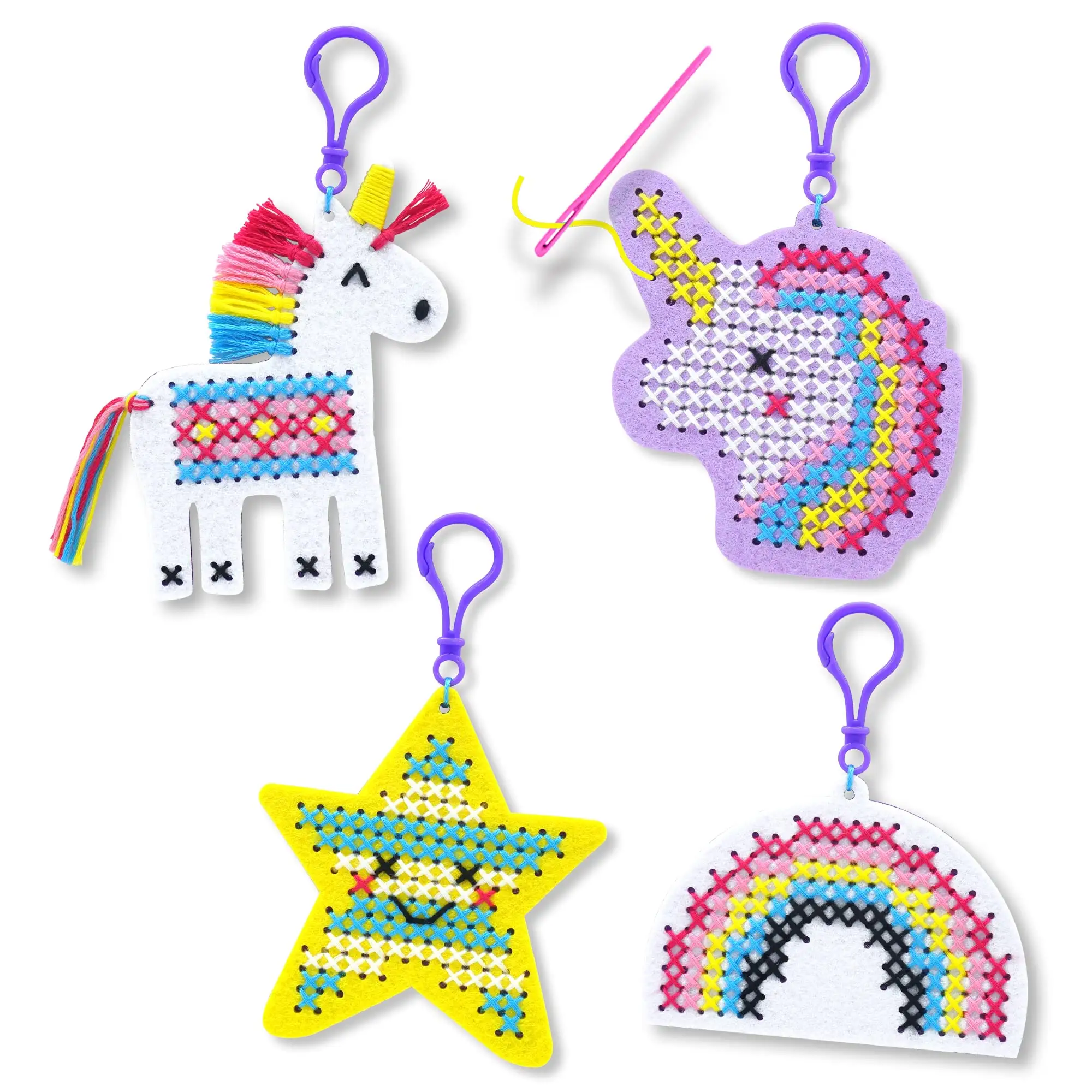 Felt Sewing Cross Stitch Unicorn Needlepoint Embroidery Key Ring Set Kit For Ornaments